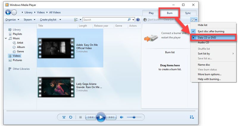 Burn MP4 to DVD With Windows Media Player