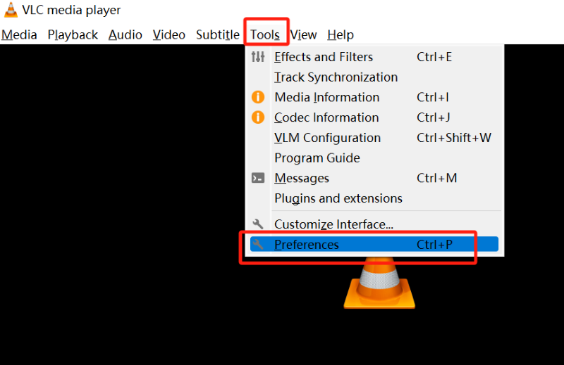 Choose Preferences on VLC Home Screen