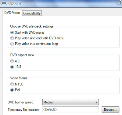 Select DVD Options
