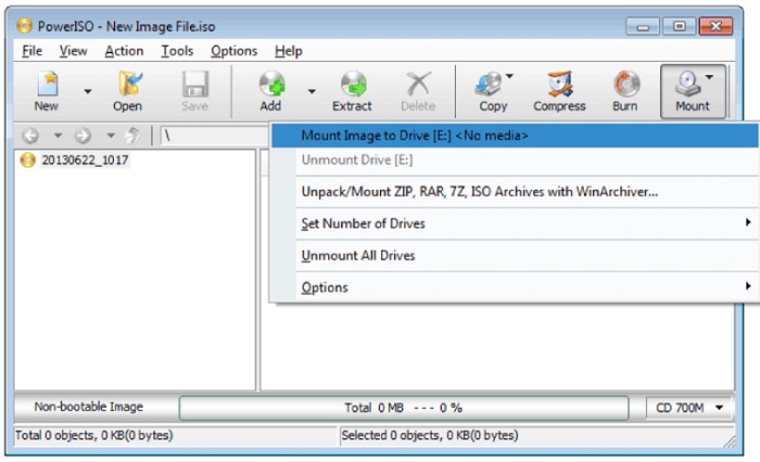 PowerISO Mount ISO via Main Program