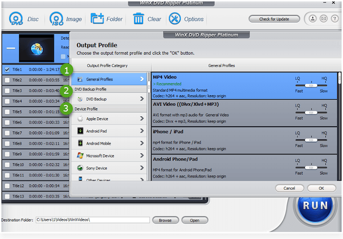 Select Format and Quality to Rip DVD in WinX DVD Ripper