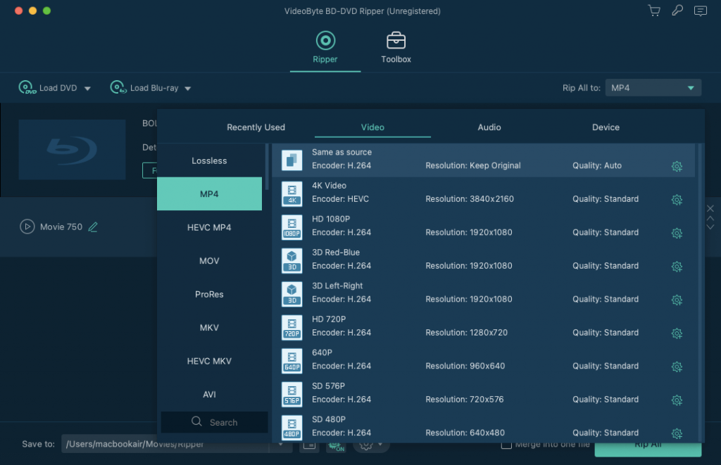 Select Format and Quality to Rip Blu-ray on Mac