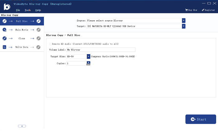 VideoByte Blu-ray Copy Main Interface